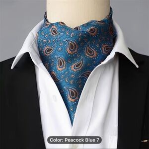 Men's Paisley Ascot Cravat - Blue and Orange